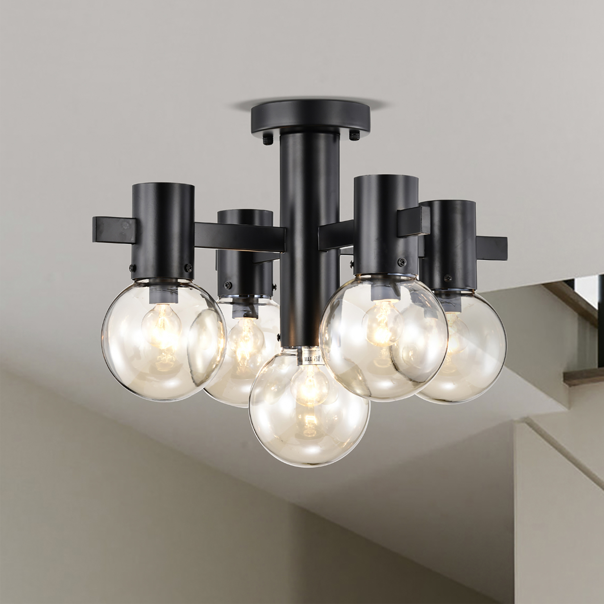 Lalena 18 in. 5-Light Indoor Matte Black Finish Semi-Flush Mount Ceiling Light with Light Kit