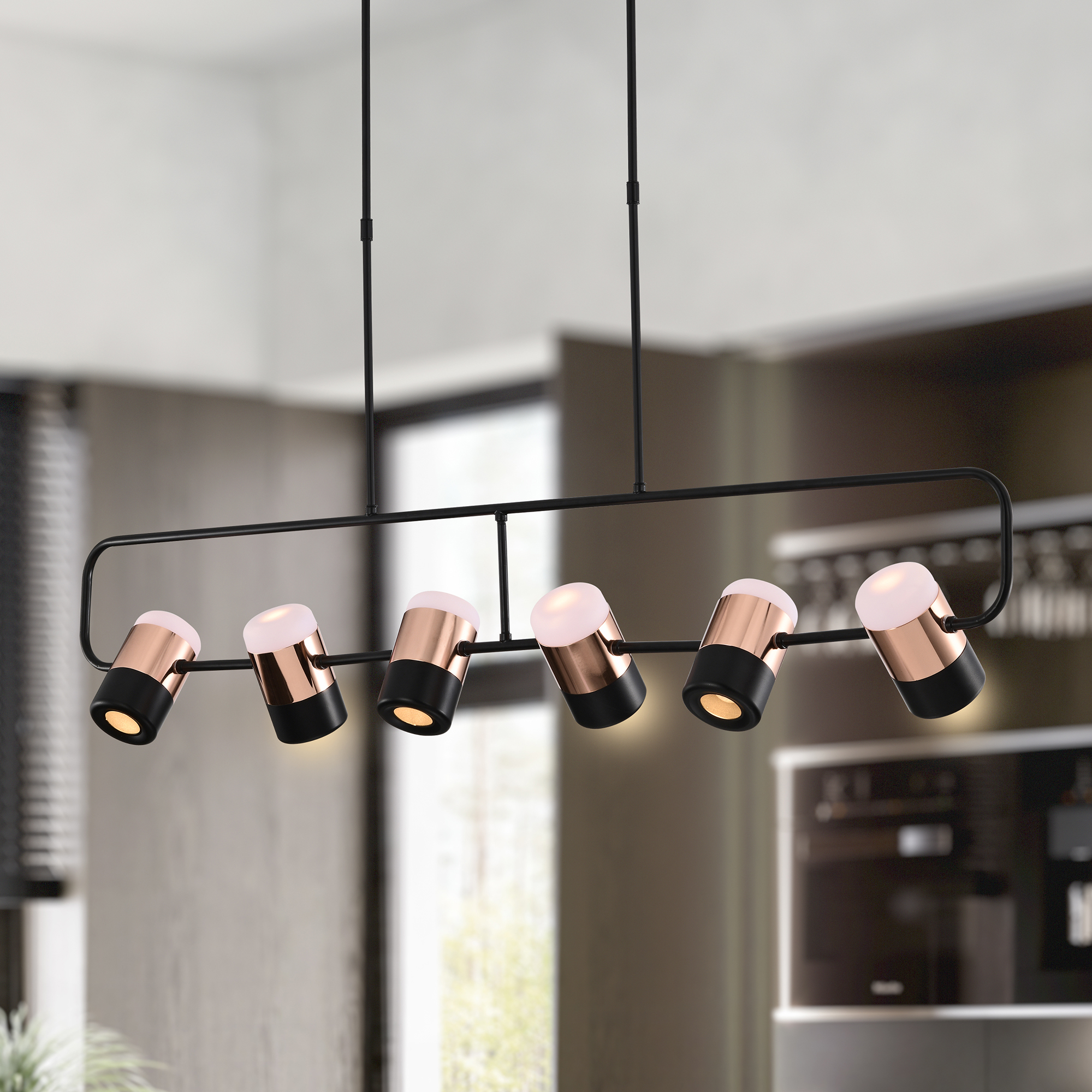 Witny 47 in. 6-Light Indoor Matte Black and Rose Gold Finish Chandelier with Light Kit