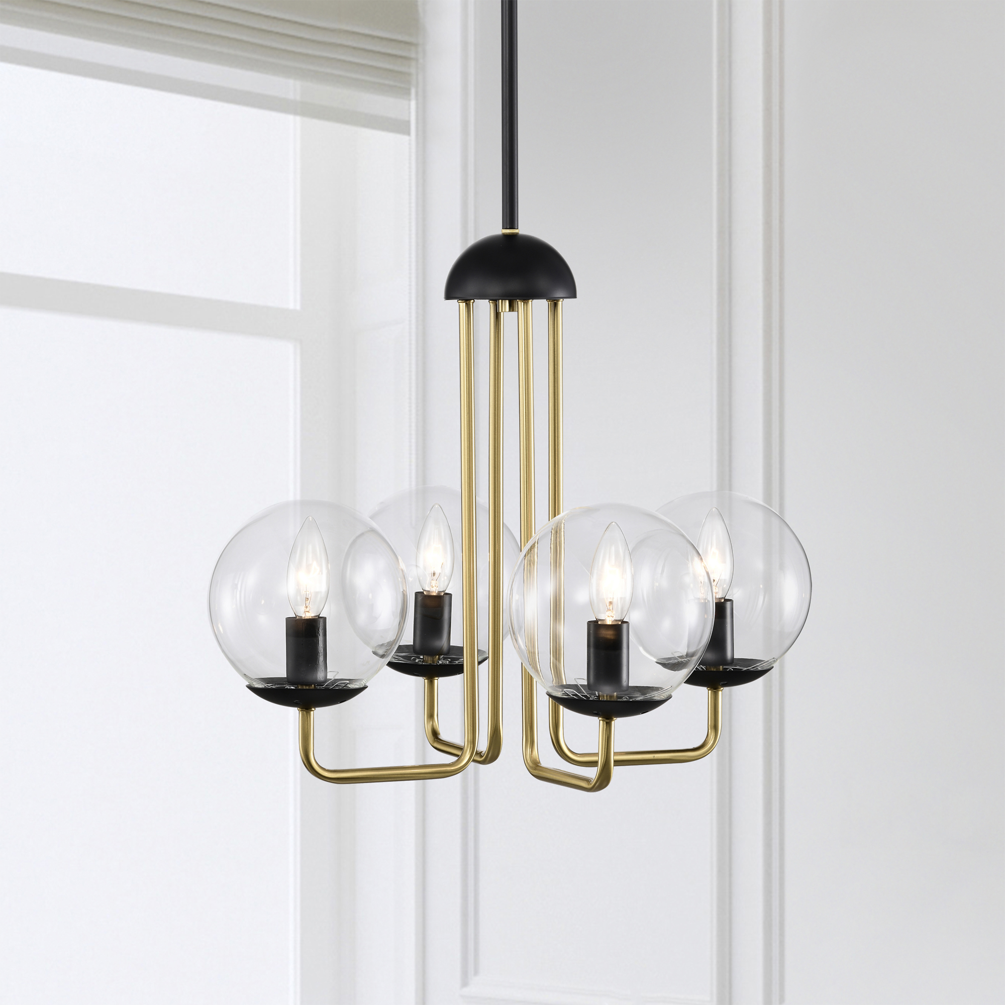 Leila 18.9 in. 4-Light Indoor Matte Black and Brass Finish Chandelier with Light Kit