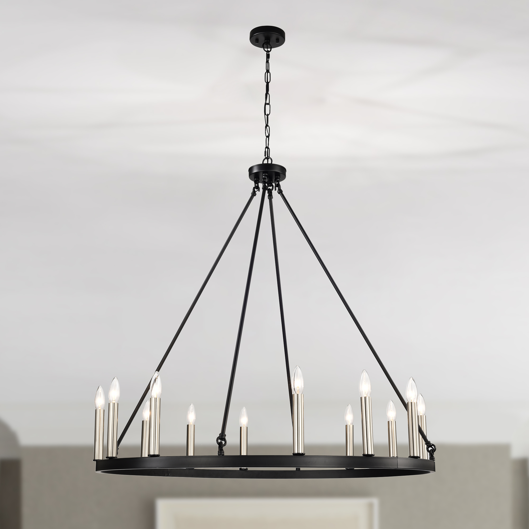 Grania 40 in. 12-Light Indoor Matte Black and Brass Finish Chandelier with Light Kit