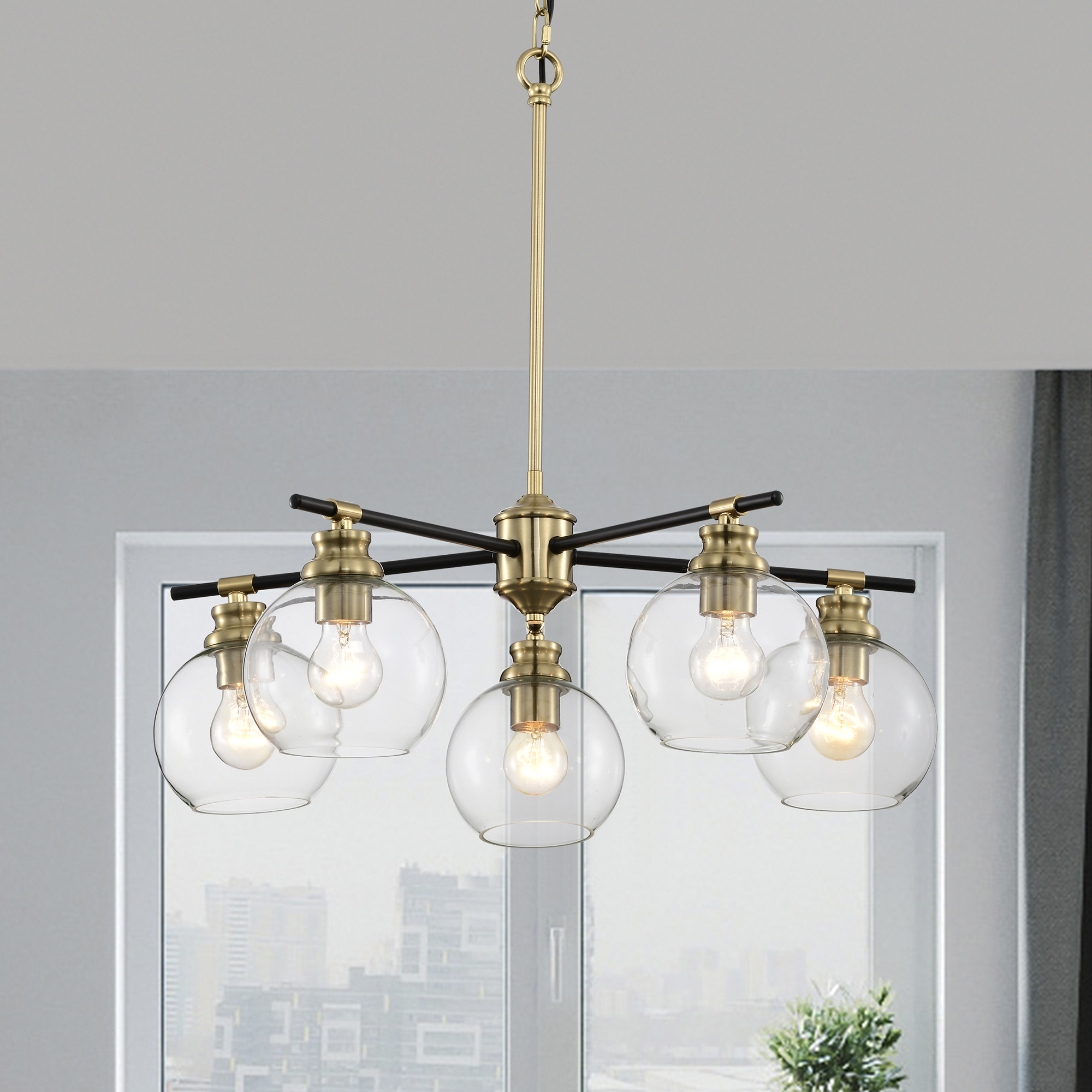 Wyatt 24.02 in. 5-Light Indoor Matte black and Brass Finish Chandelier with Light Kit