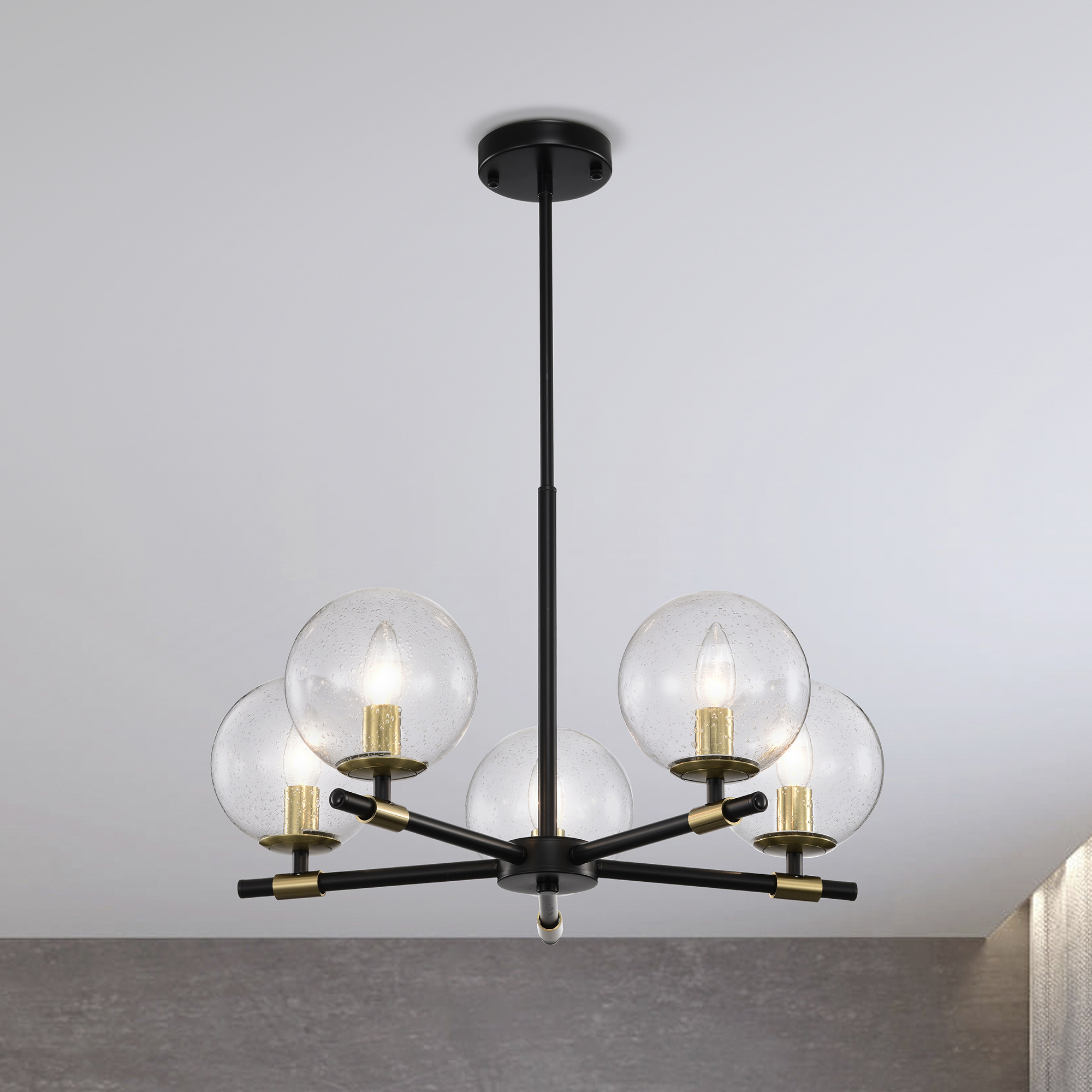 Shauna 22 in. 5-Light Indoor Matte black and Brass Finish Chandelier with Light Kit