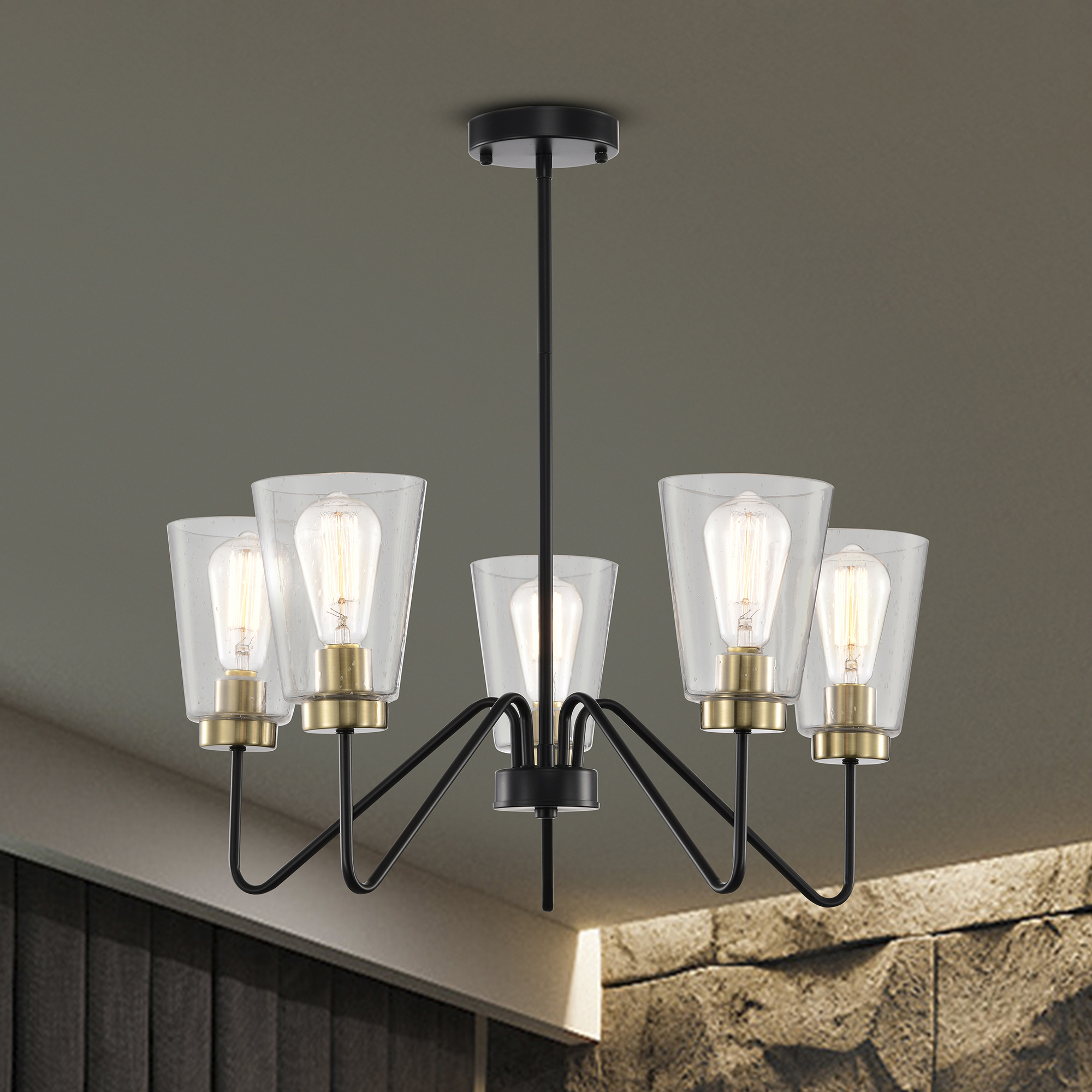 Kendrey 25.1 in. 5-Light Indoor Matte black and Brass Finish Chandelier with Light Kit