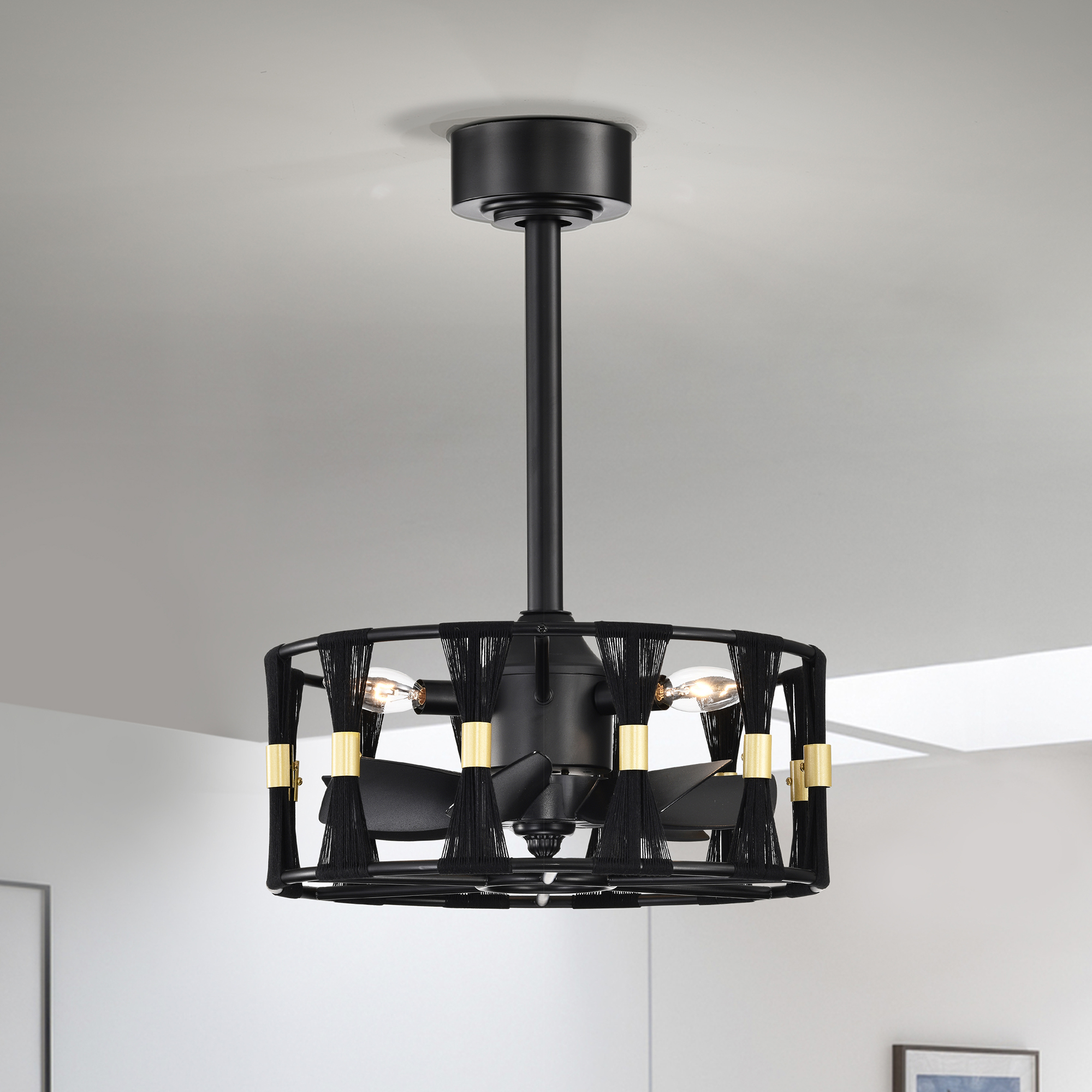 Lutz 15.7 in. 3-Light Indoor Matte Black and Gold Finish Ceiling Fan with Light Kit
