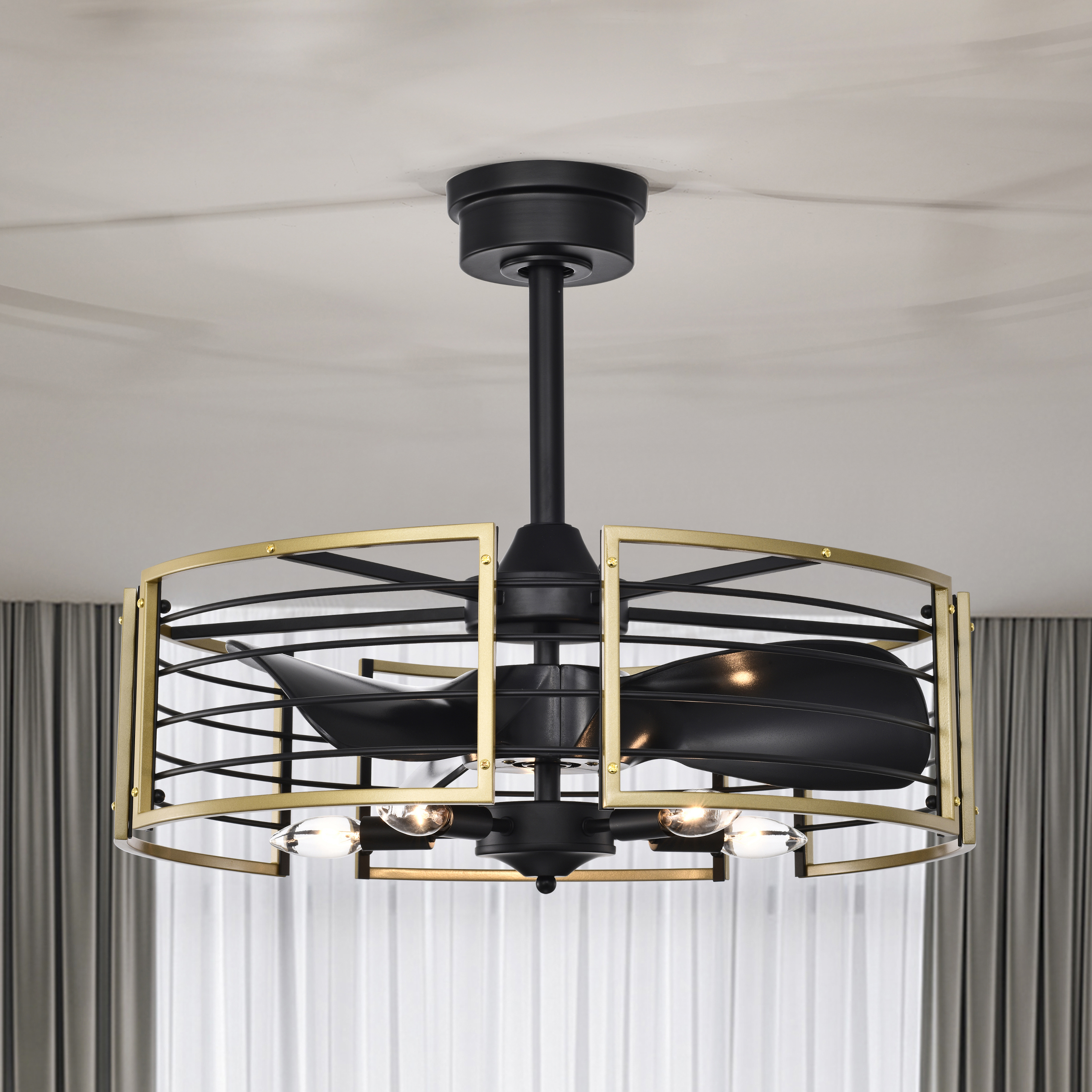 Veit 24 in. 5-Light Indoor Matte Black and Gold Finish Ceiling Fan with Light Kit