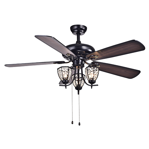 Mirabelle 3-light 5-blade 52-inch Black Metal and Crystal Lighted Ceiling Fan (Optional Remote)