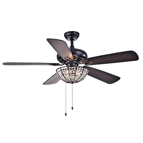 Hannele Bowl 3-light 5-blade Black 52-inch Ceiling Fan (Optional Remote)