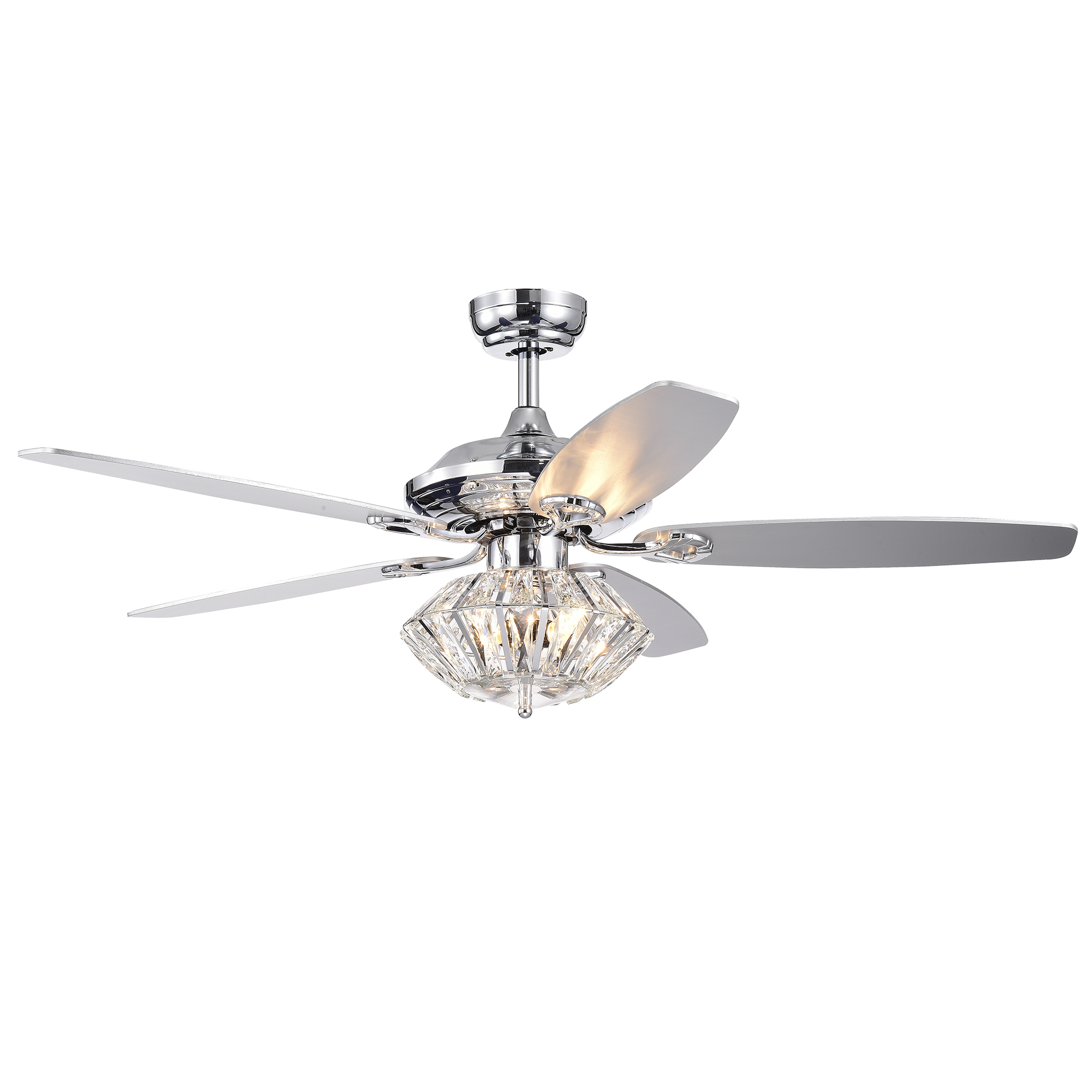 Makore Chrome 52-inch Lighted Ceiling Fan with Crystal Shade (incl. Remote & 2 Color Option Blades)