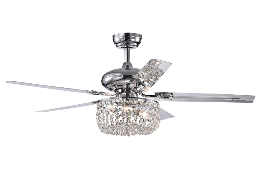 Pocra 42-inch Chrome Lighted Ceiling Fan with Crystal Basket Shade (remote controlled)