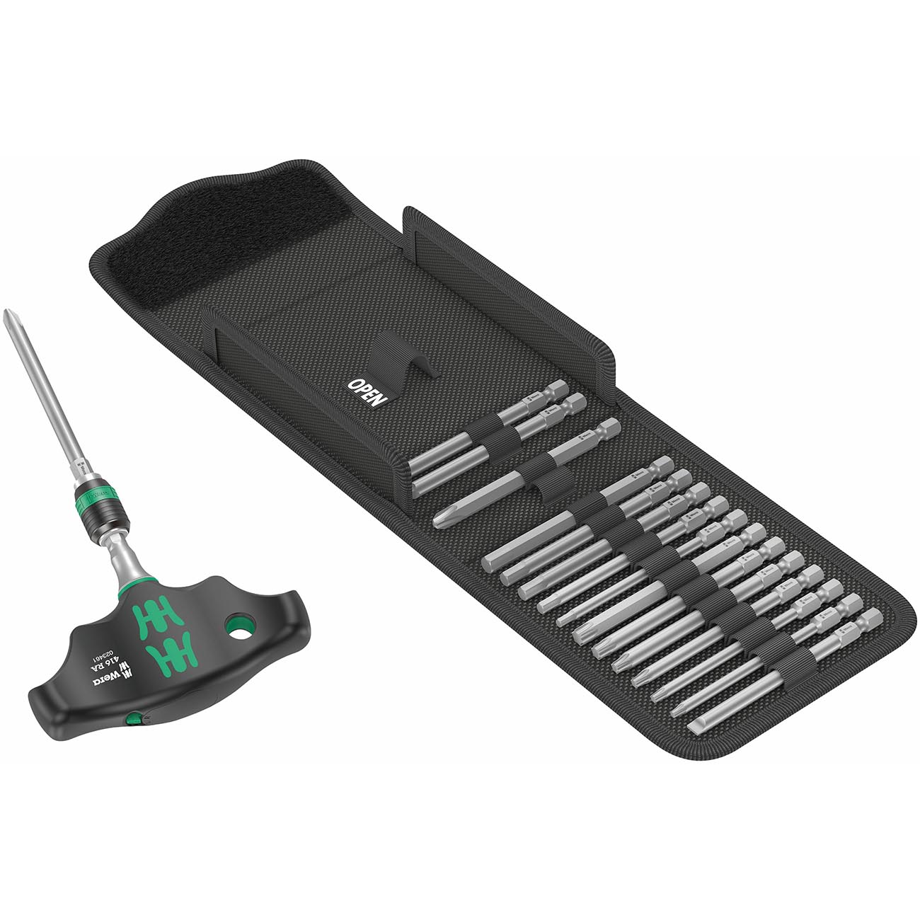 Wera Kraftform Kompakt 400 RA Imperial Set 1 T Handle bit Holder Ratchet Function and bit Set 17 Pc