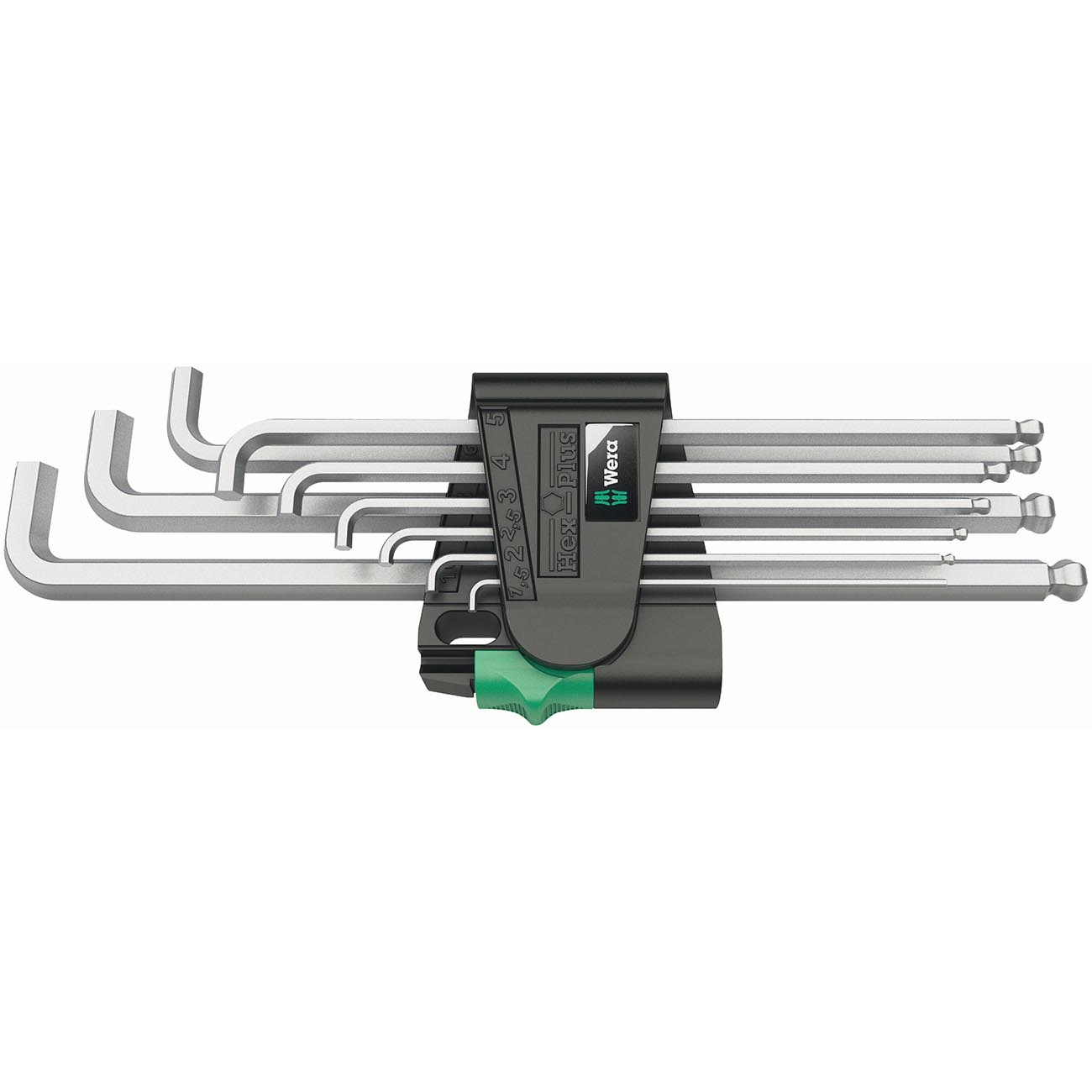 Wera Hex-Plus Chrome-Plated Stainless Steel Long Shaft Metric L-Key Allen Wrench (9-Piece Set)