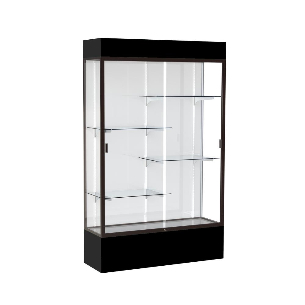 Spirit  48"W x 80"H x 16"D  Lighted Floor Case, White Back, Dk. Bronze Finish, Black Base and Top