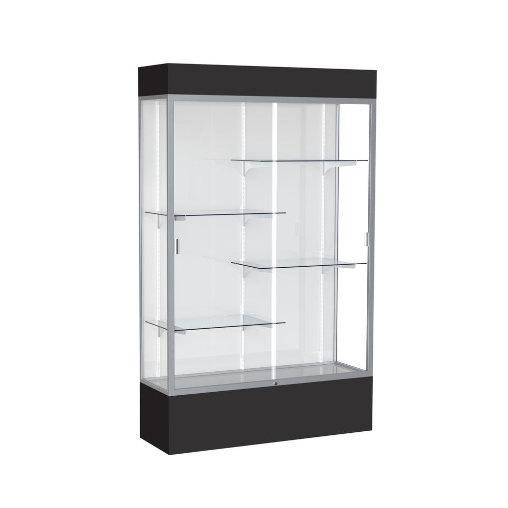 Spirit  48"W x 80"H x 16"D  Lighted Floor Case, White Back, Satin Finish, Black Base and Top