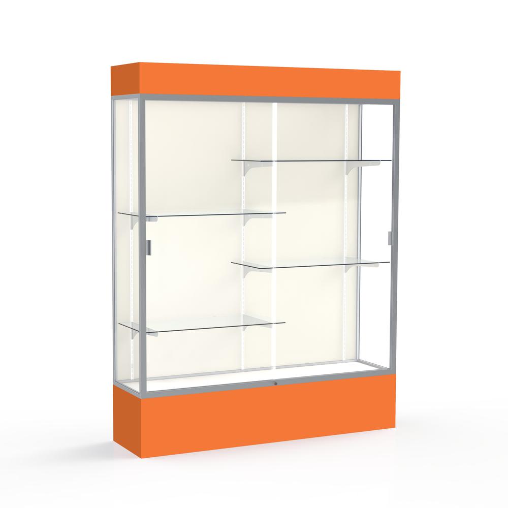 Spirit  60"W x 80"H x 16"D  Lighted Floor Case, Plaque Back, Satin Finish, Orange Base and Top