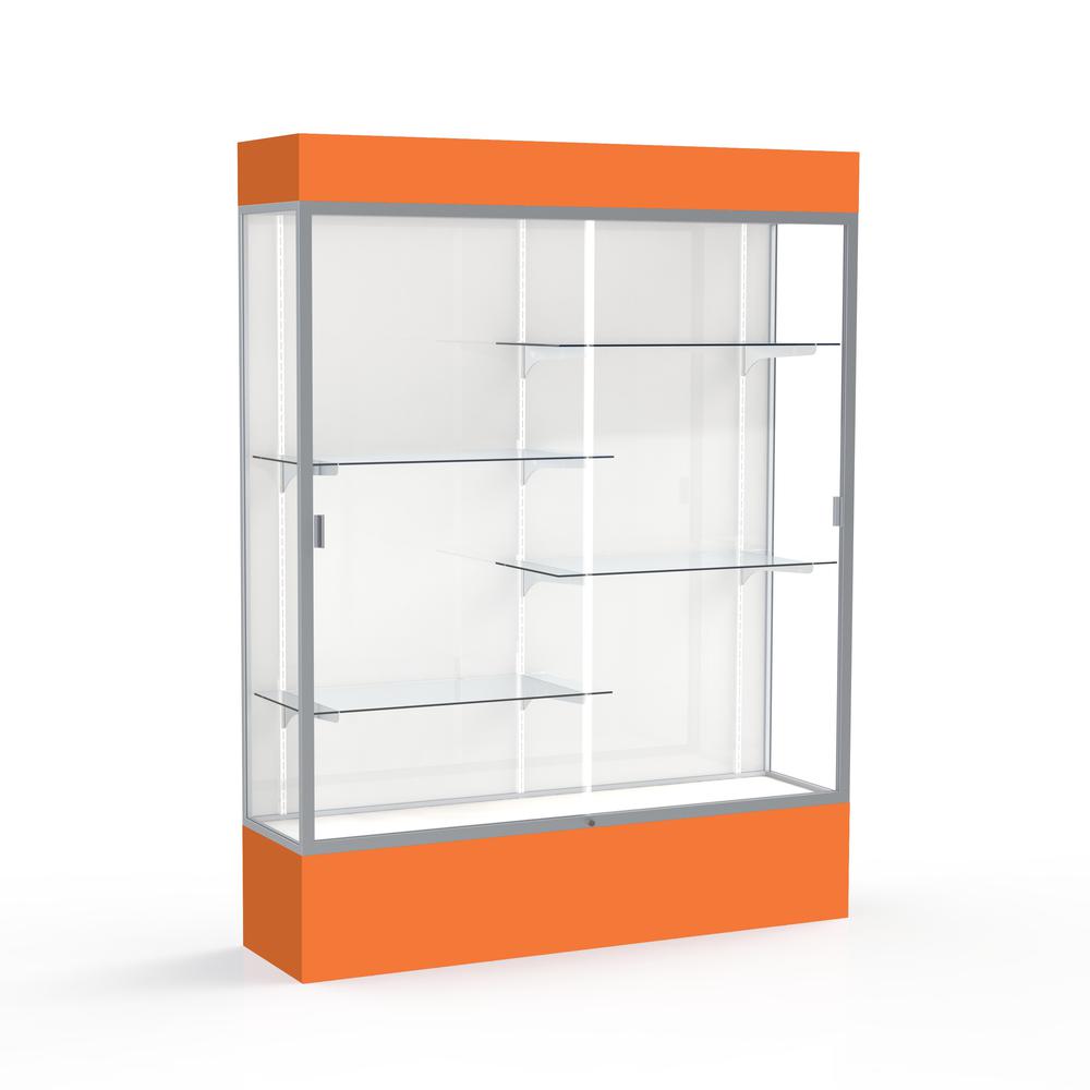 Spirit  60"W x 80"H x 16"D  Lighted Floor Case, White Back, Satin Finish, Orange Base and Top