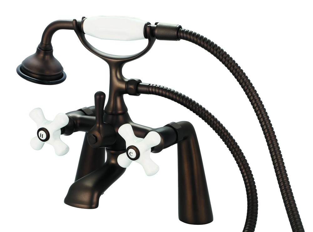 7" Spread Deck Mount Tub Faucet With Handheld Shower, Oil Rubbed Bronze Finish With P