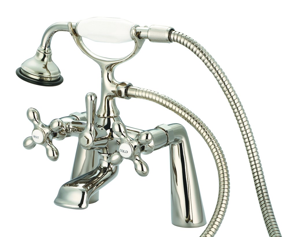 7" Spread Deck Mount Tub Faucet With Handheld Shower, Polished Nickel PVD Finish