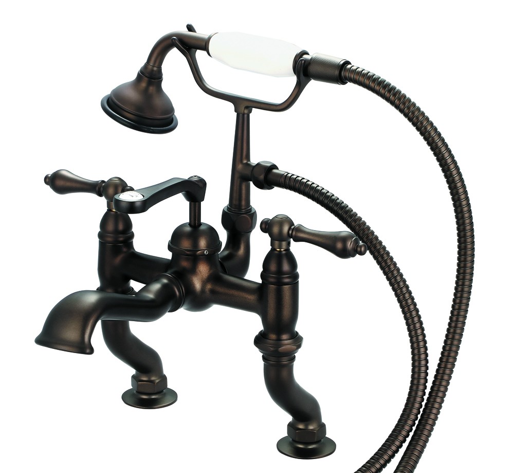 Adjustable Center Deck Mount Tub Faucet With Handheld Shower, Oil Rubbed Bronze Finish