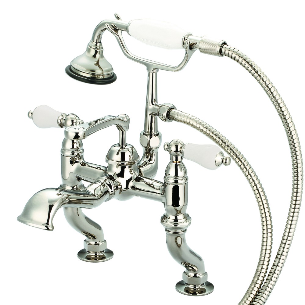 Adjustable Center Deck Mount Tub Faucet With Handheld Shower, Polished Nickel PVD Fini