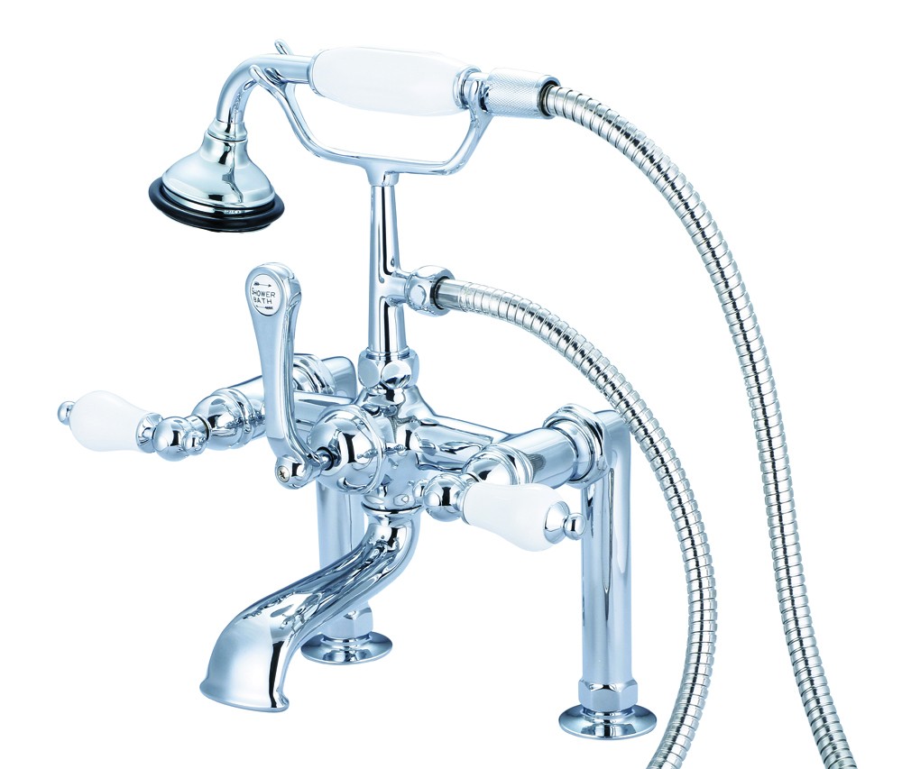 7" Spread Deck Mount Tub Faucet With 6" Risers & Handheld Shower, Hand Polished, Rich