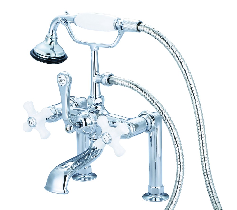 7" Spread Deck Mount Tub Faucet With 6" Risers & Handheld Shower, Hand Polished, Rich