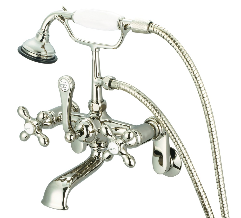 Adjustable Center Wall Mount Tub Faucet With Swivel Wall Connector & Handheld Shower