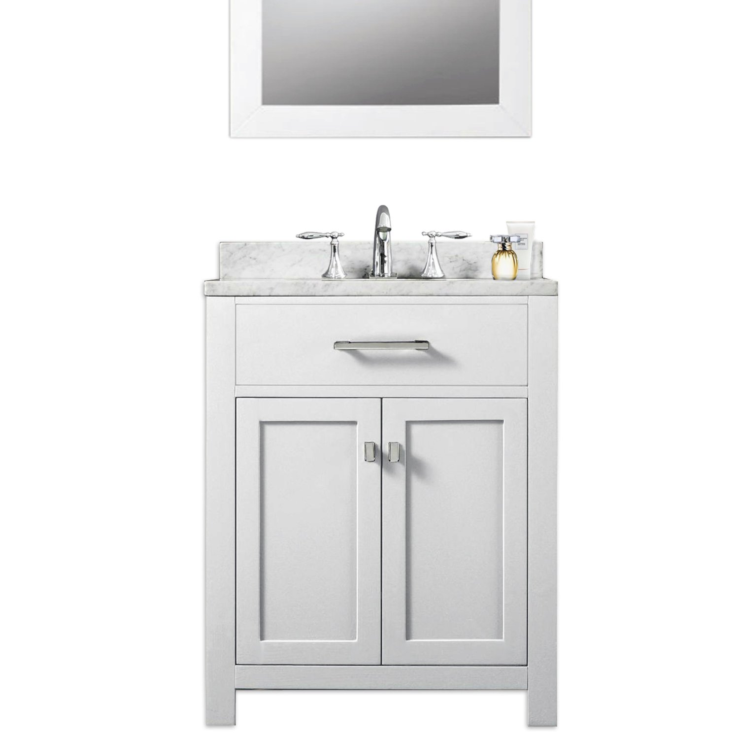 Madison 24W 24" Solid White Single Sink Bathroom Vanity From The Madison Collection, Pure White