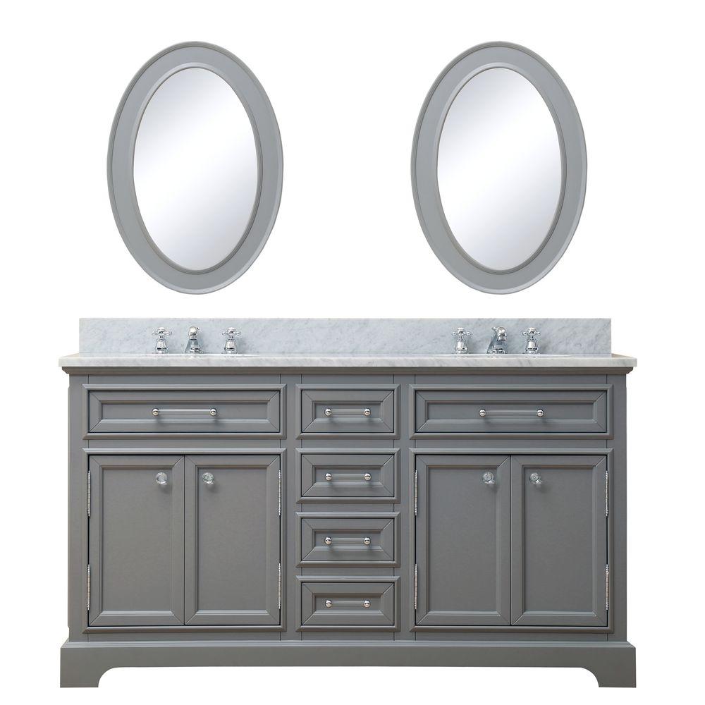 60 Inch Cashmere Grey Double Sink Bathroom Vanity With Matching Framed Mirrors From The Derby Collection