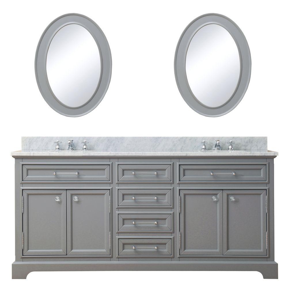 72 Inch Cashmere Grey Double Sink Bathroom Vanity With Matching Framed Mirrors From The Derby Collection