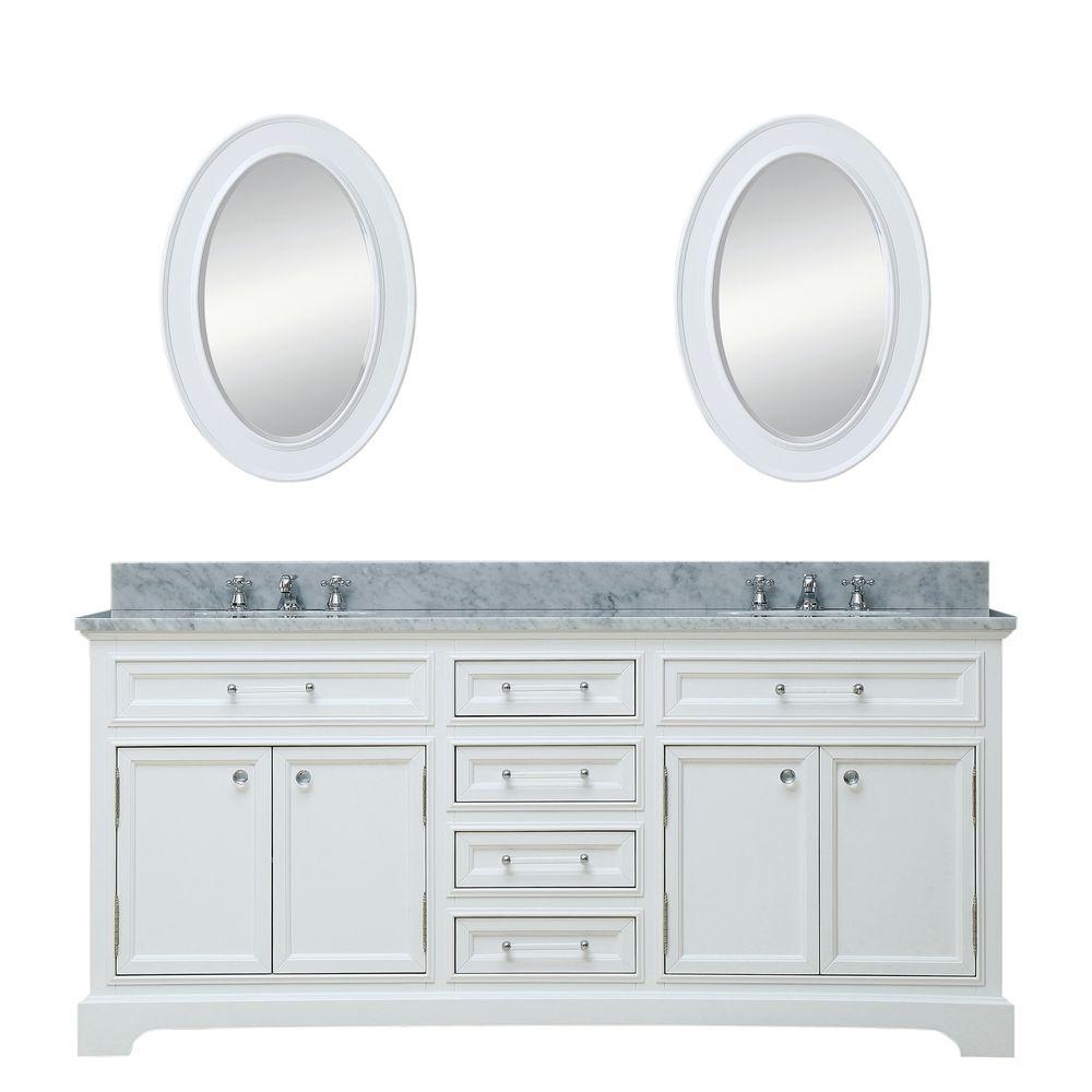 72 Inch Pure White Double Sink Bathroom Vanity With Matching Framed Mirrors From The Derby Collection