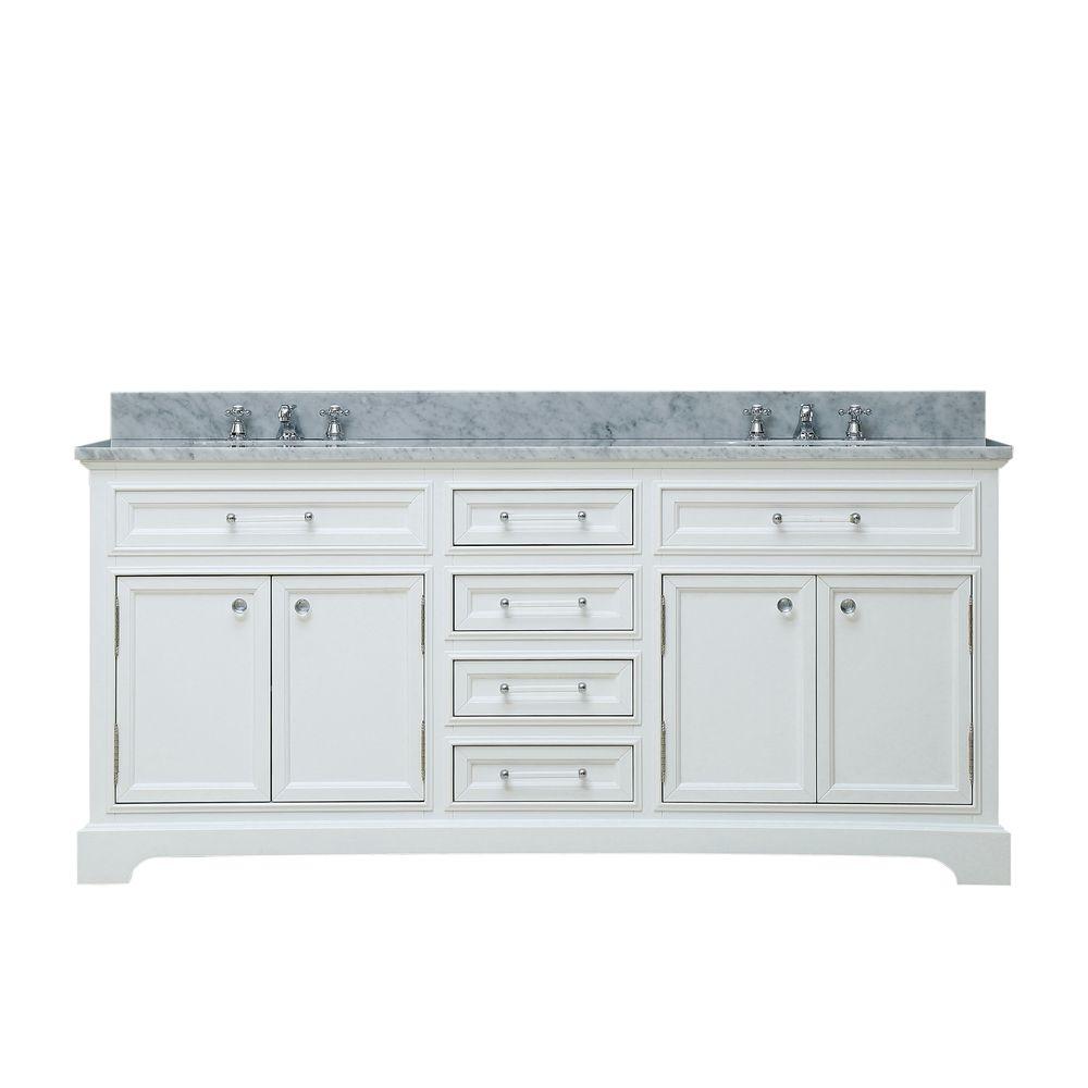 72 Inch Pure White Double Sink Bathroom Vanity With Faucet From The Derby Collection