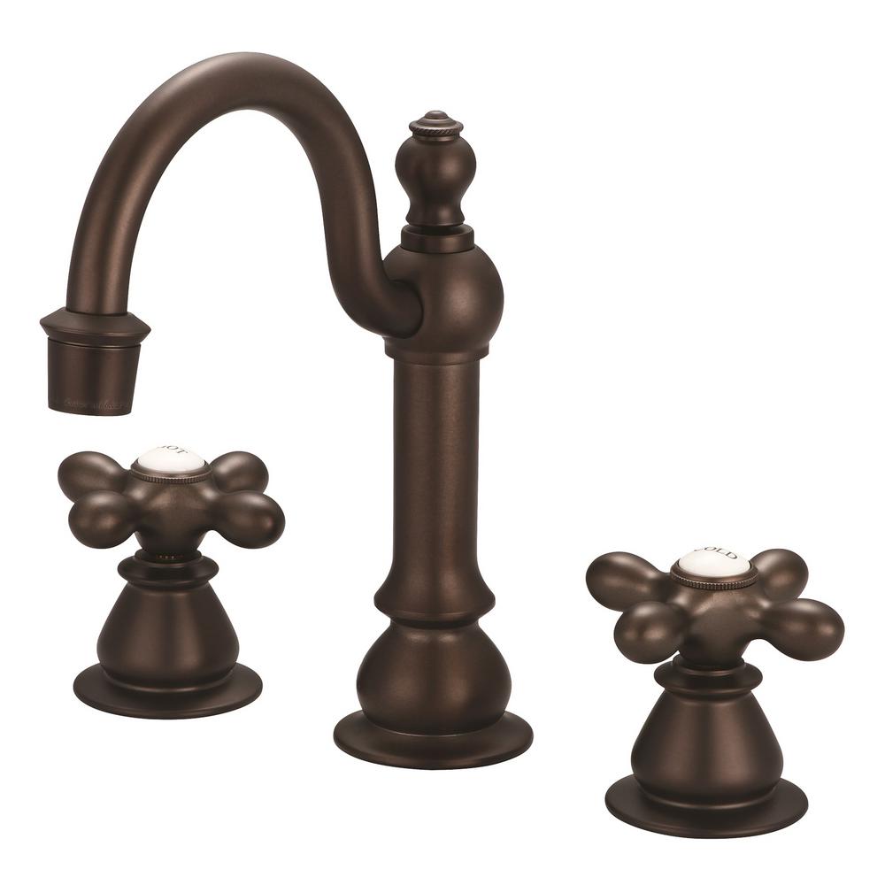 American 20th Century Classic Widespread Lavatory F2-0012 Faucets With Pop-Up Drain in Oil-rubbed Bronze Finish With Metal Cross