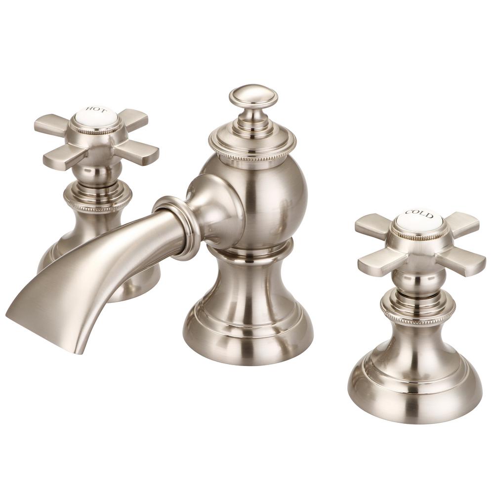 Modern Classic Widespread Lavatory F2-0013 Faucets With Pop-Up Drain in Brushed Nickel Finish With Flat Cross Handles