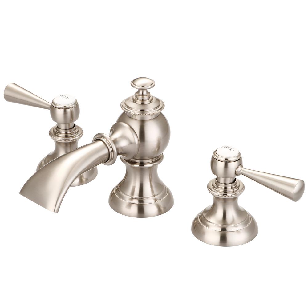 Modern Classic Widespread Lavatory F2-0013 Faucets With Pop-Up Drain in Brushed Nickel Finish With Torch Lever Handles