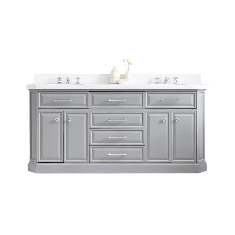 72" Palace Collection Quartz Carrara Cashmere Grey Bathroom Vanity Set With Hardware in Chrome Finish