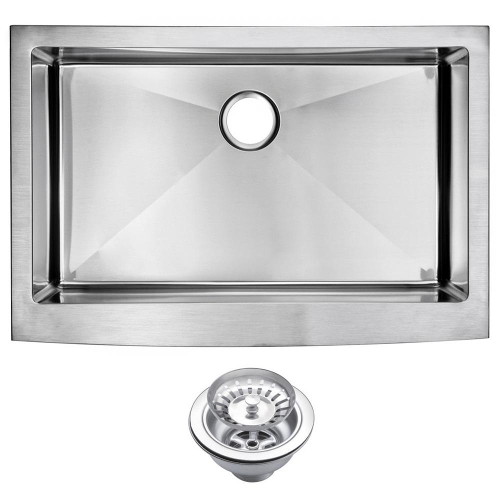 33 Inch X 22 Inch 15mm Corner Radius Single Bowl Stainless Steel Hand Made Apron Front Kitchen Sink With Drain and Strainer