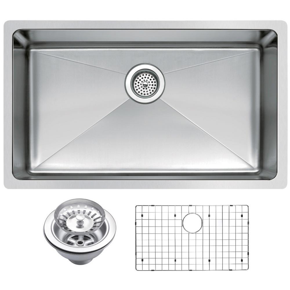 30 Inch X 18 Inch Single Bowl Stainless Steel Hand Made Undermount Kitchen Sink With Coved Corners, Drain, Strainer, And Bottom