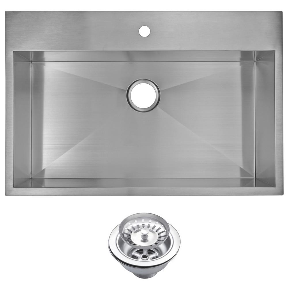 33 Inch X 22 Inch Zero Radius Single Bowl Stainless Steel Hand Made Drop In Kitchen Sink With Drain and Strainer