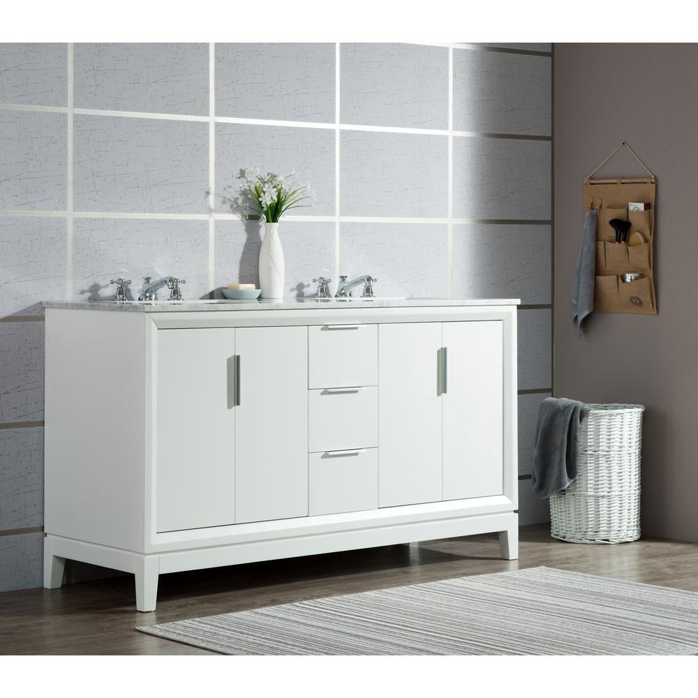 Elizabeth 60-Inch Double Sink Carrara White Marble Vanity In Pure White