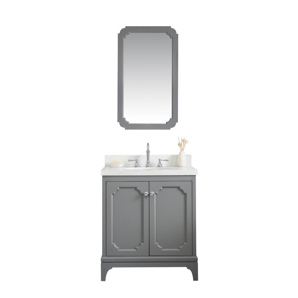 Queen 30-Inch Single Sink Quartz Carrara Vanity In Cashmere Grey With F2-0012-01-TL Lavatory Faucet(s)