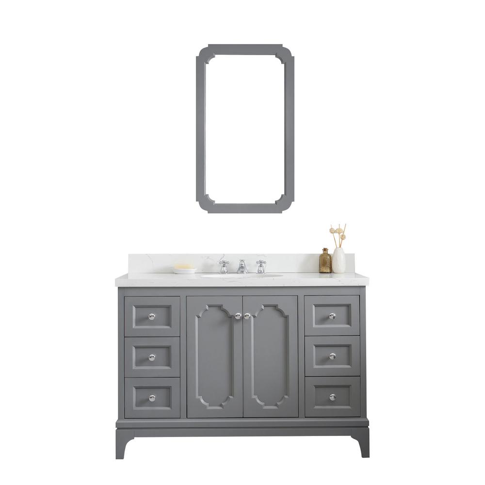 Queen 48-Inch Single Sink Quartz Carrara Vanity In Cashmere Grey With F2-0009-01-BX Lavatory Faucet(s)