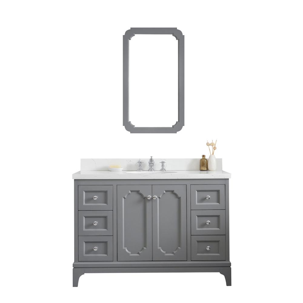 Queen 48-Inch Single Sink Quartz Carrara Vanity In Cashmere Grey With F2-0013-01-FX Lavatory Faucet(s)