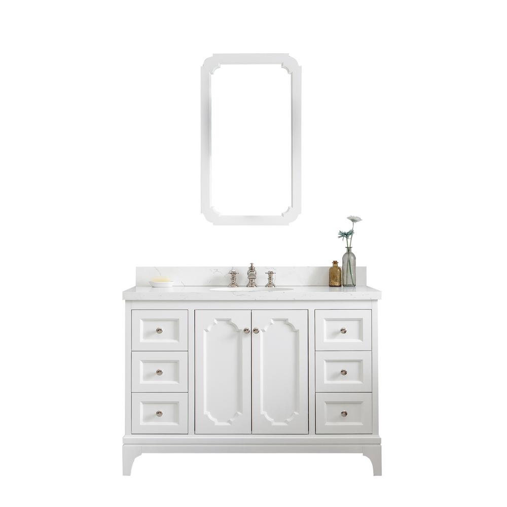 Queen 48-Inch Single Sink Quartz Carrara Vanity In Pure White With F2-0013-05-FX Lavatory Faucet(s)