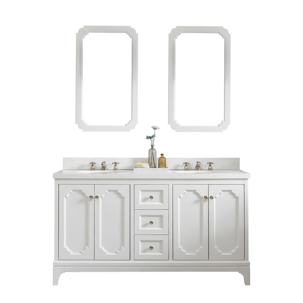 Queen 60-Inch Double Sink Quartz Carrara Vanity In Pure White