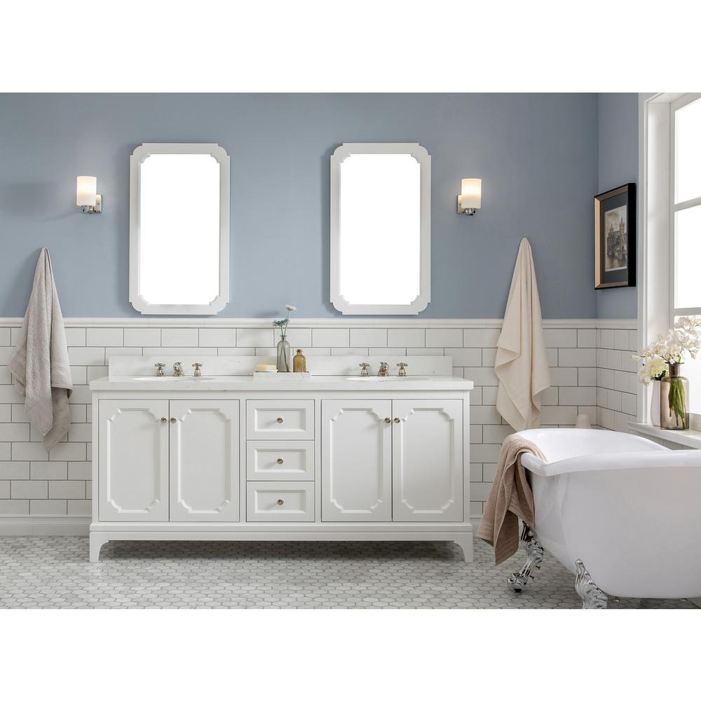 Queen 72-Inch Double Sink Quartz Carrara Vanity In Pure White With Matching Mirror(s)
