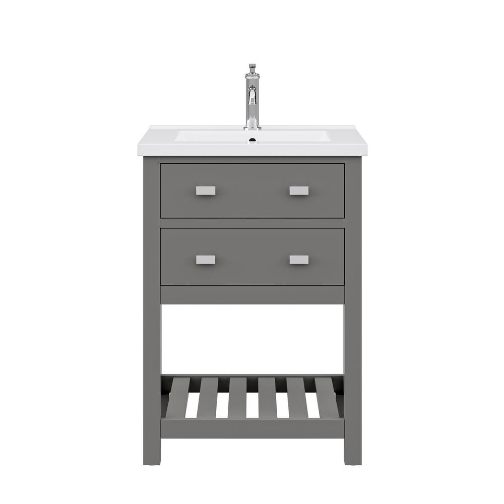 Viola 24 In. Integrated Ceramic Sink Top Vanity in Cashmere Grey with Modern Single Faucet