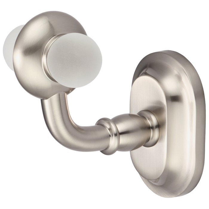 BA-0006 Elegant Matching Glass Series Robe Hook, Brushed Nickel Finish With Protective Coating