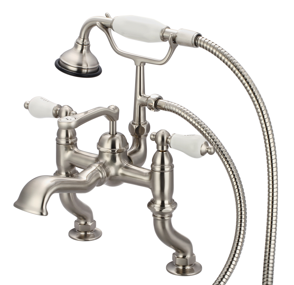 Adjustable Center Deck Mount Tub Faucet With Handheld Shower, Brushed Nickel