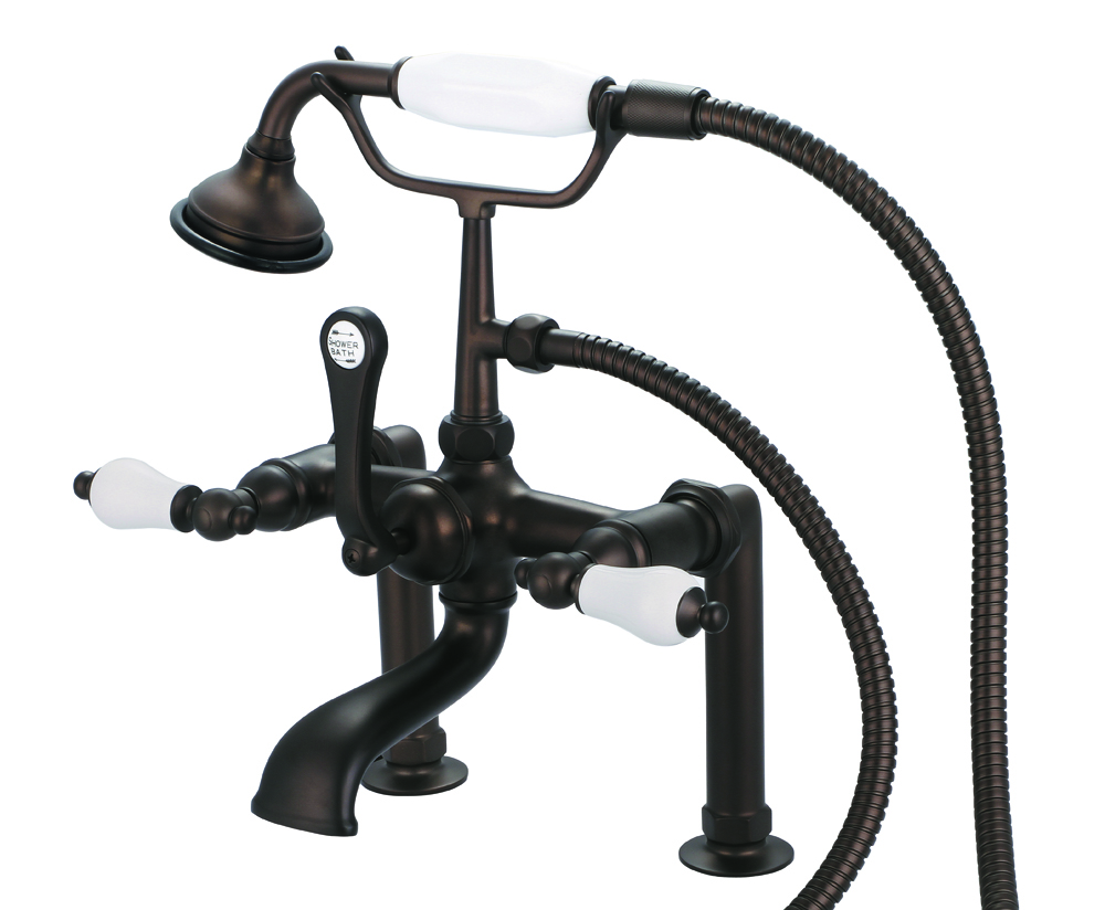 7" Spread Deck Mount Tub Faucet With 6" Risers & Handheld Shower, Oil Rubbed Bronze F