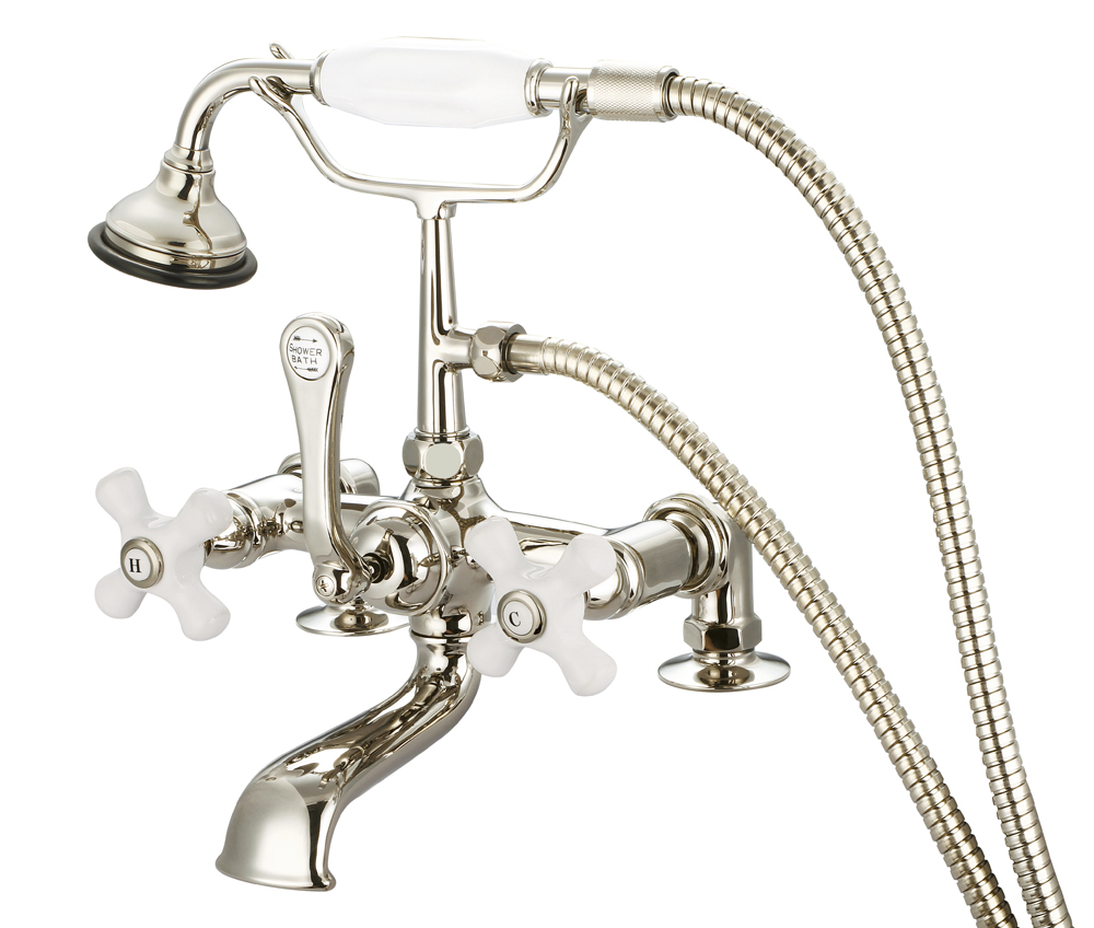 7" Spread Deck Mount Tub Faucet With 2" Risers & Handheld Shower, Polished Nickel PVD